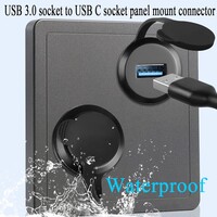 thumb-Zazitec USB 3.0 (v) naar USB-C (v) Paneel Connector - Ronde Inbouw Adapter - 5Gbps - Met Waterdichte Stofkap - Zwart-4