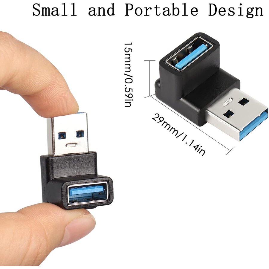 Zazitec USB 3.1 Adapter - 90 Graden - Rechtshoekig - USB-A Male naar USB-A Female - 10Gbps - Ruimtebesparend - Set van 2 - Zwart-5