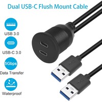 thumb-Dual USB-C naar USB 3.0 Flush Mount Kabel – Waterdichte Inbouw Adapter met Schroefdraad-2