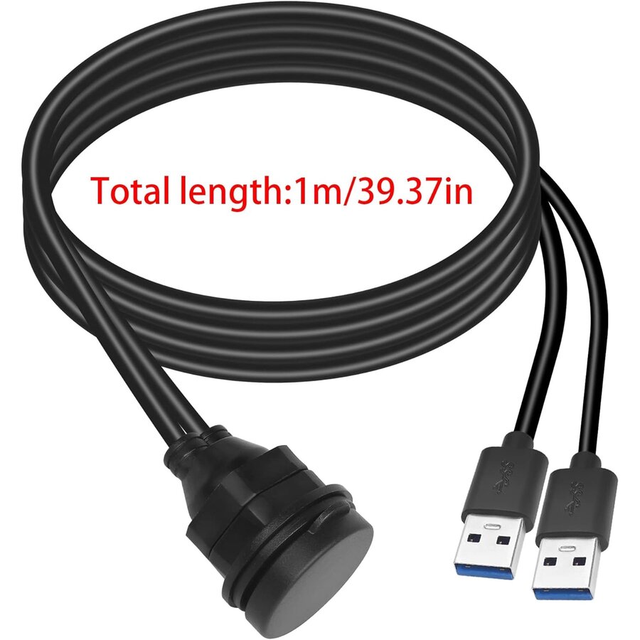 Dual USB-C naar USB 3.0 Flush Mount Kabel – Waterdichte Inbouw Adapter met Schroefdraad-7