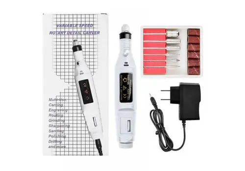 ZAZITEC Elektrische Nagelfrees / Detail Carver – Wit uitvoering met 9-12V Adapter – Variabele Snelheid (3.000–20.000 RPM) voor Carving, Engraving, Routing, Grinding, Sharpening, Sanding, Polishing en Drilling 