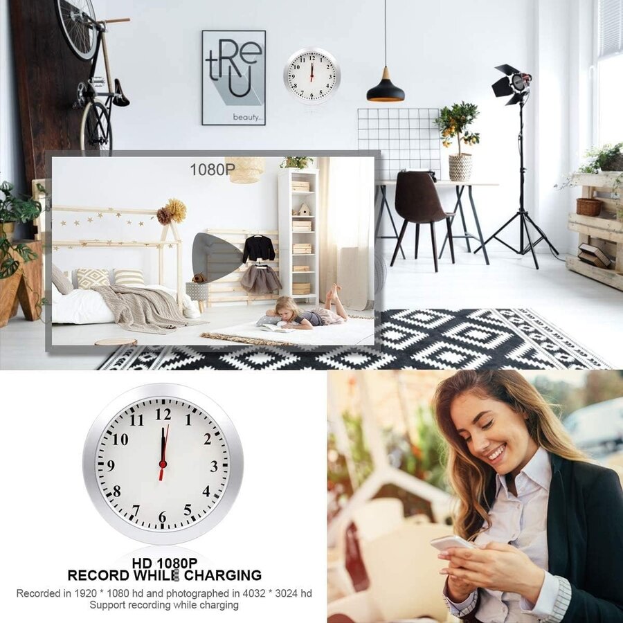 Zazitec Verborgen Spy Camera Wandklok – 1080P HD WiFi Beveiligingscamera | Bewegingsdetectie & App-toezicht (Geen Audio)-2