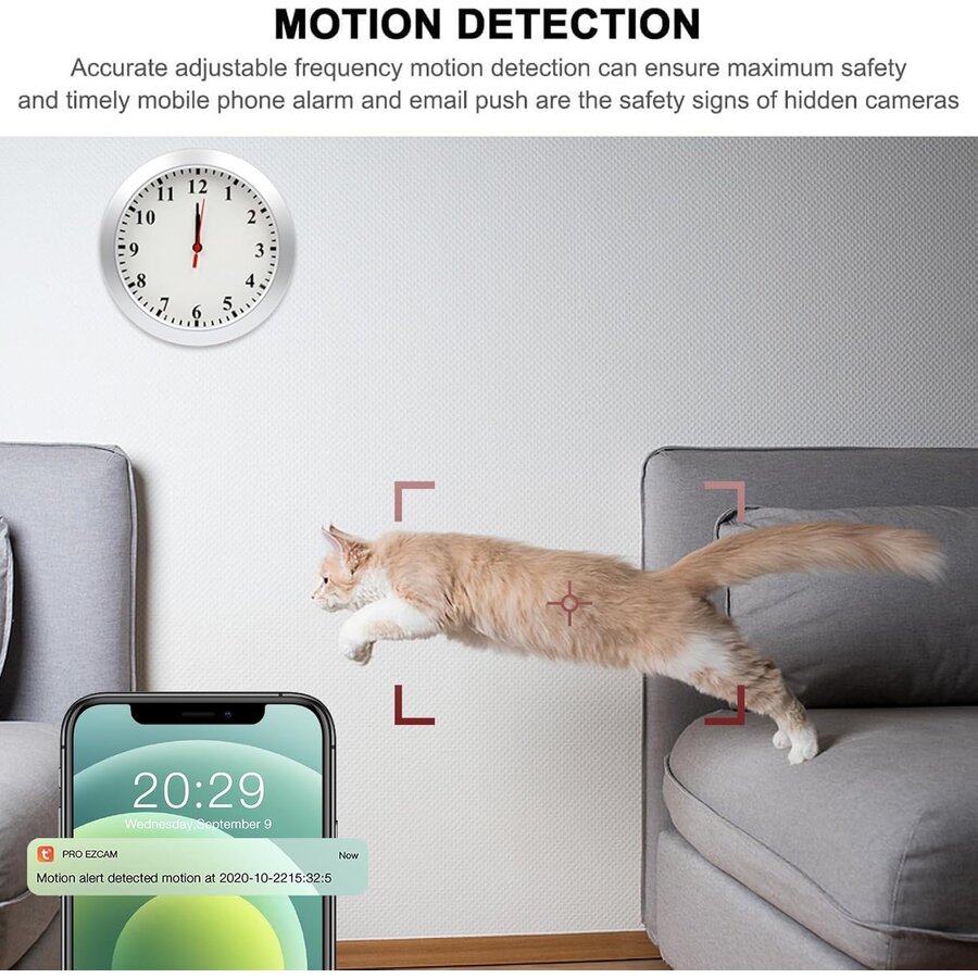 Zazitec Verborgen Spy Camera Wandklok – 1080P HD WiFi Beveiligingscamera | Bewegingsdetectie & App-toezicht (Geen Audio)-4