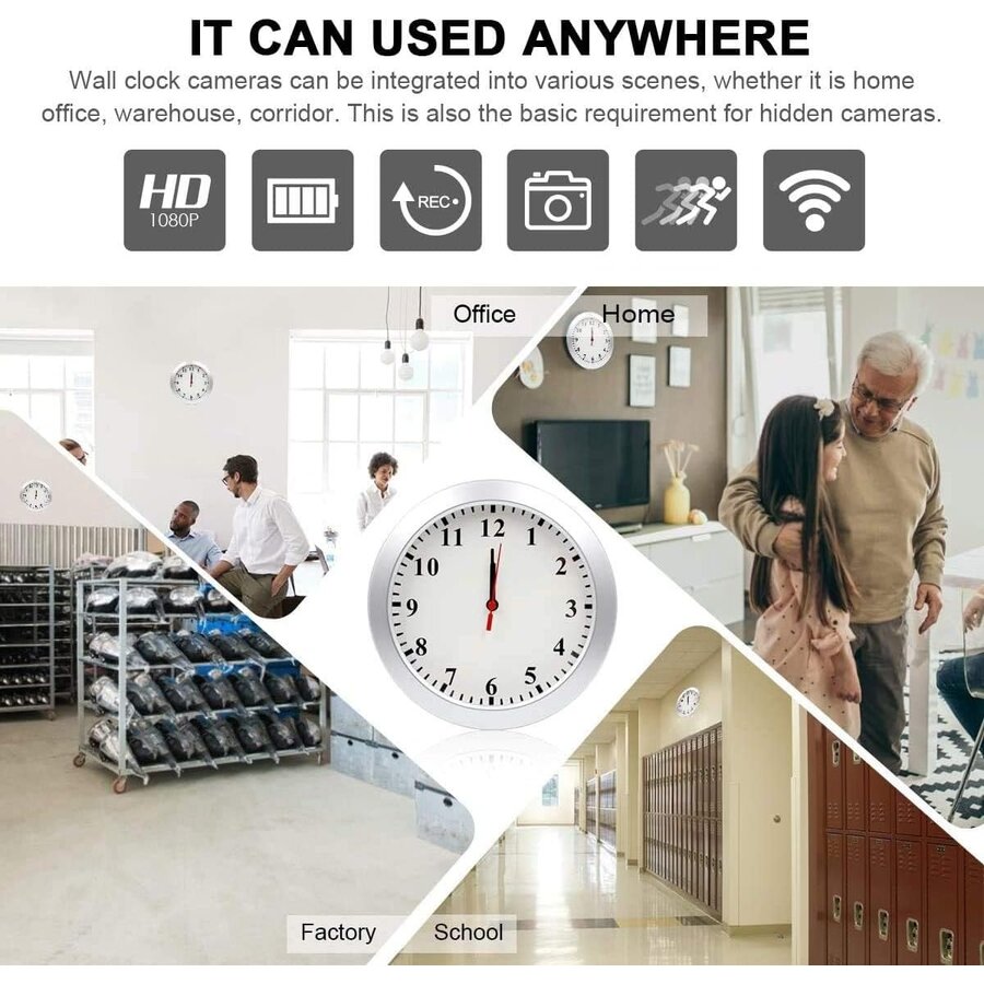 Zazitec Verborgen Spy Camera Wandklok – 1080P HD WiFi Beveiligingscamera | Bewegingsdetectie & App-toezicht (Geen Audio)-5