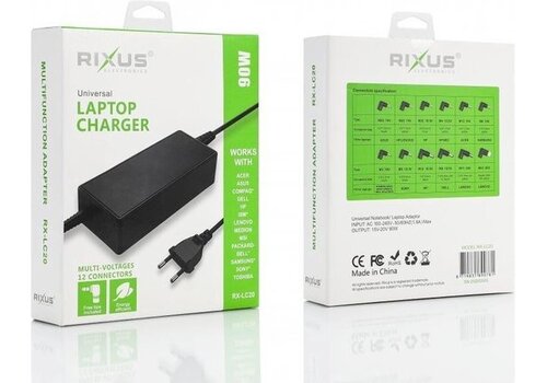 Rixus 90W Universele Laptop Adapter – 12 Connectors | Geschikt voor HP, Dell, Lenovo, Asus, Acer en meer 