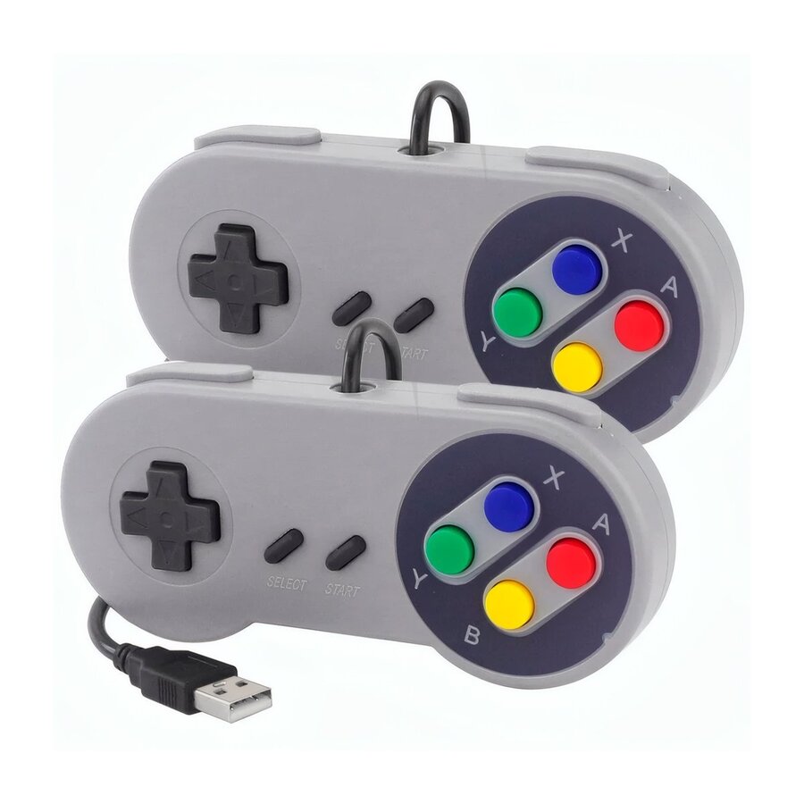 Zazitec Retro USB Gamepads voor Raspberry Pi, PC & Mac – Set van 2 | Klassiek SNES Design – Grijs-1