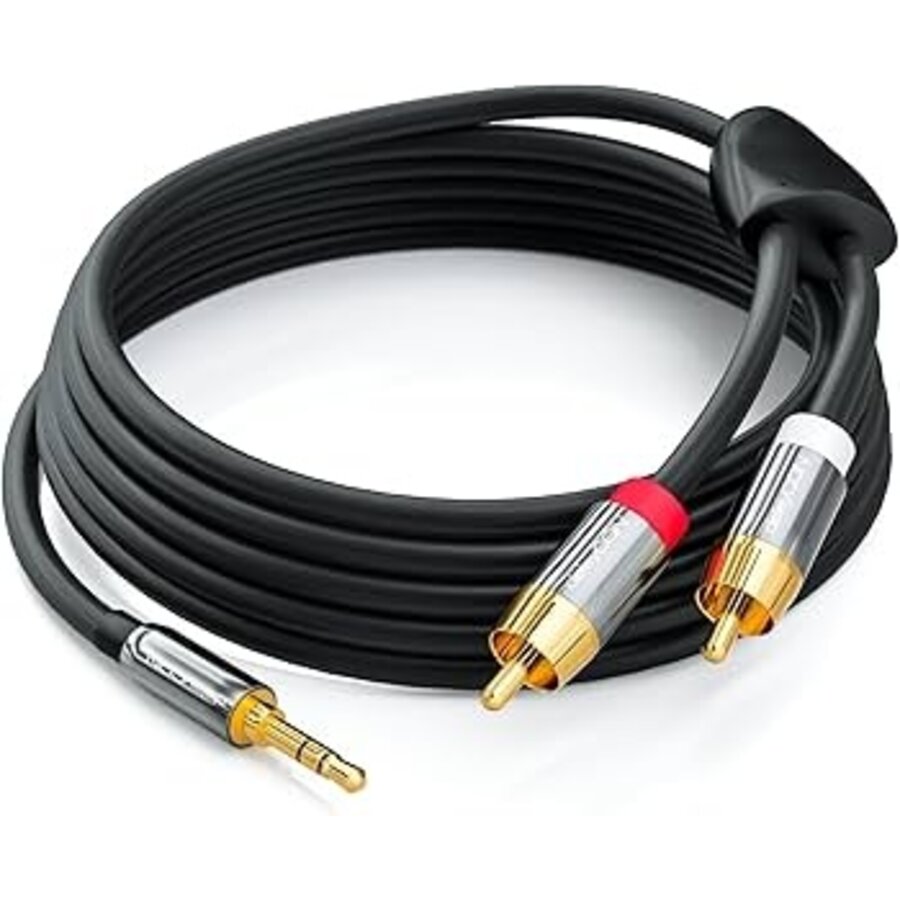 Zazitec 3.5mm Stereo Jack naar 2x Tulp (RCA) Audiokabel – 10 meter | Goudvergulde Connectoren – Premium Audio-1