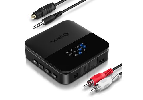 SONRU Bluetooth 5.0 Audio Zender & Ontvanger – SPDIF Optisch & 3.5mm AUX | 2-in-1 Draadloze Adapter – Low Latency 