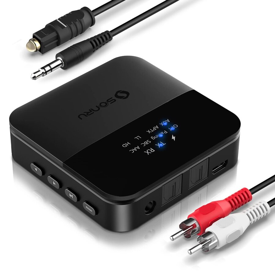 SONRU Bluetooth 5.0 Audio Zender & Ontvanger – SPDIF Optisch & 3.5mm AUX | 2-in-1 Draadloze Adapter – Low Latency-1