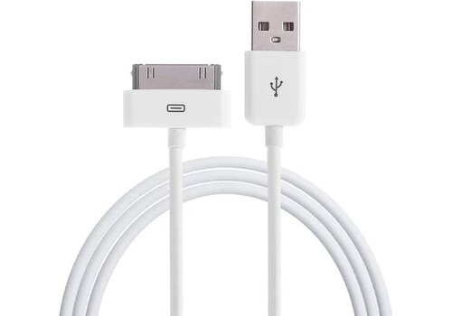 Zazitec® USB-A naar iPhone 30-pins Dock Kabel – 1 Meter | Voor iPhone 4/4S, iPad 1/2/3 & iPod – Wit 