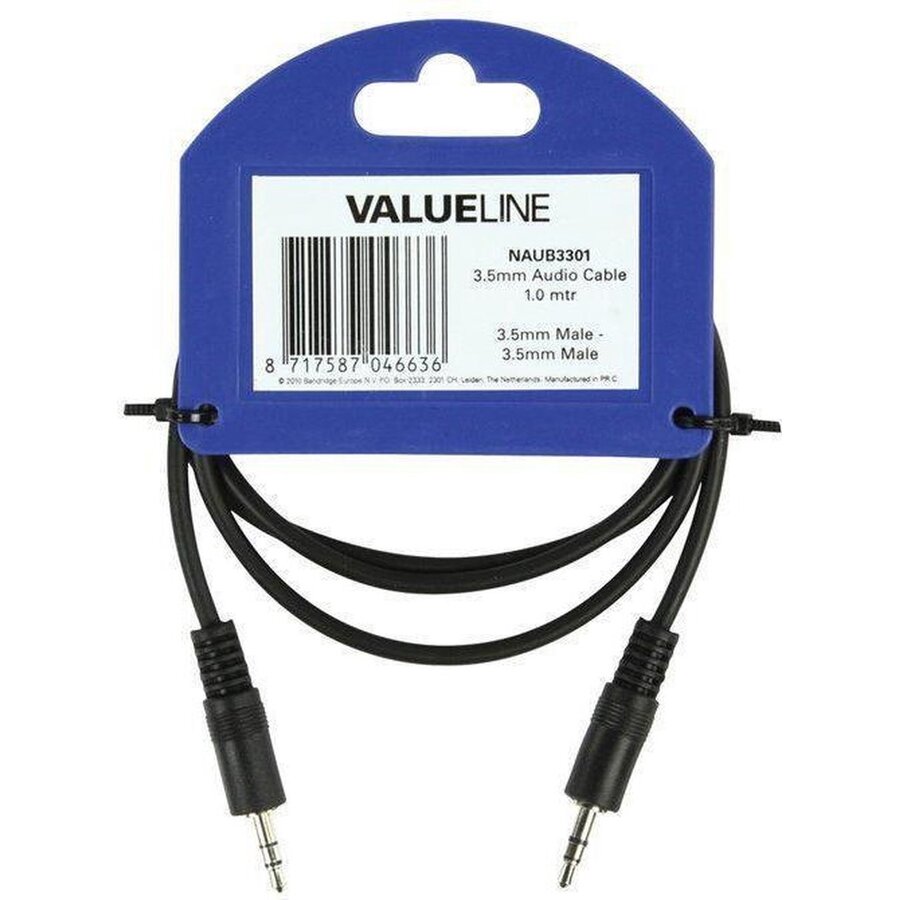 Valueline AUX Kabel – 1 Meter | 3.5mm Stereo Jack naar Jack Audiokabel – Hoogwaardige Audioverbinding – Zwart-1