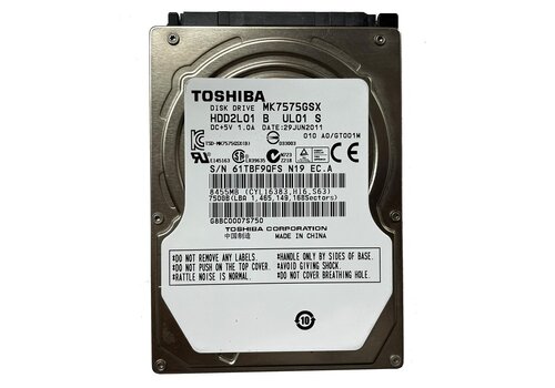 Toshiba MK7575GSX – 750GB – 2.5" SATA HDD – 9.5 mm – 5400 RPM – 8MB cache 