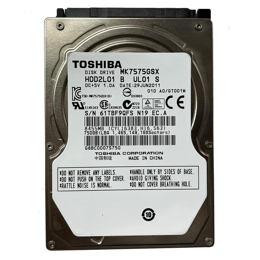 Toshiba MK7575GSX – 750GB – 2.5" SATA HDD – 9.5 mm – 5400 RPM – 8MB cache-1