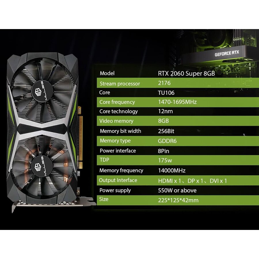 MLLSE RTX 2060 Super – 8GB GDDR6 – PCIe 3.0 x16 – 256-bit – DisplayPort 1.4 + HDMI 2.0b – Zwart-2
