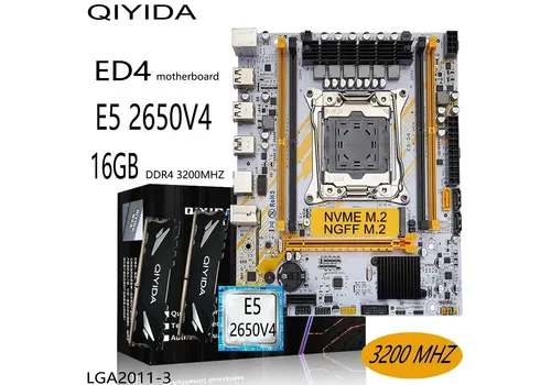 QiYIDA X99 Motherboard Set Combo Xeon Kit E5-2650 v4 CPU, 16GB DDR4 RAM (2x8GB) + NVMe M.2 Storage – LGA2011-3 