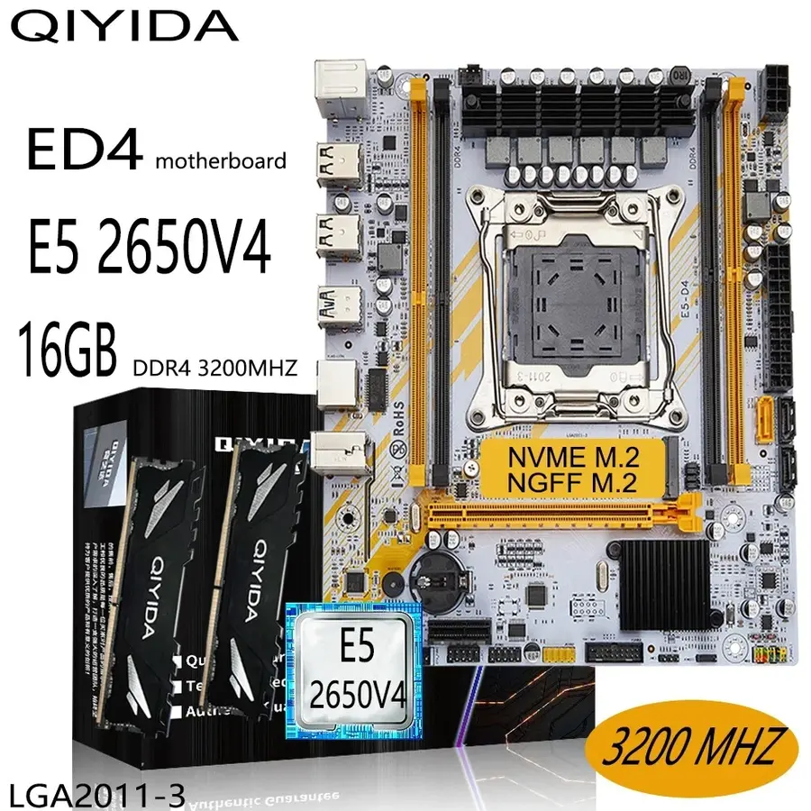 QiYIDA X99 Motherboard Set Combo Xeon Kit E5-2650 v4 CPU, 16GB DDR4 RAM (2x8GB) + NVMe M.2 Storage – LGA2011-3-1