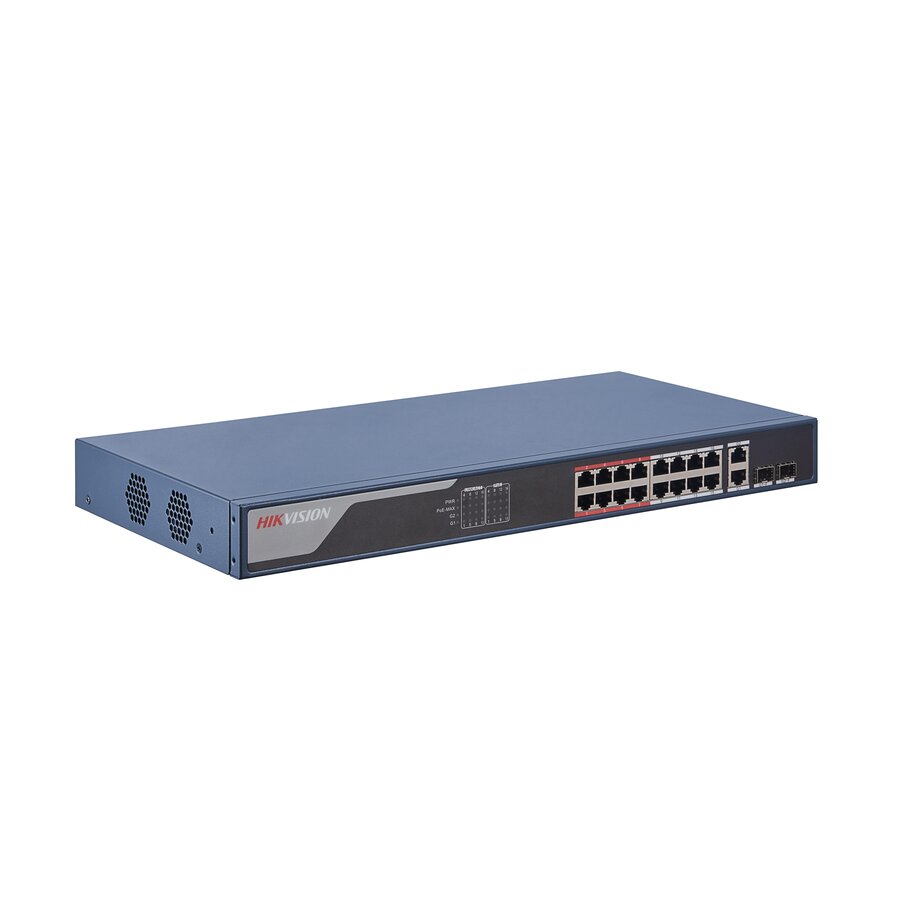 Hikvision DS-3E318P-EL 16× Fast Ethernet PoE Switch met 2× Gigabit uplink, 250W PoE budget, 6kV surge protection voor CCTV en IP-netwerken-1