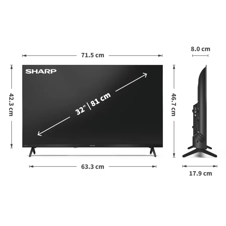 Sharp 32HF2265EW 32 inch HD Ready LED Google TV met HDR10, Chromecast, Google Assistant, Bluetooth en ingebouwde streaming apps voor compact smart entertainment-6