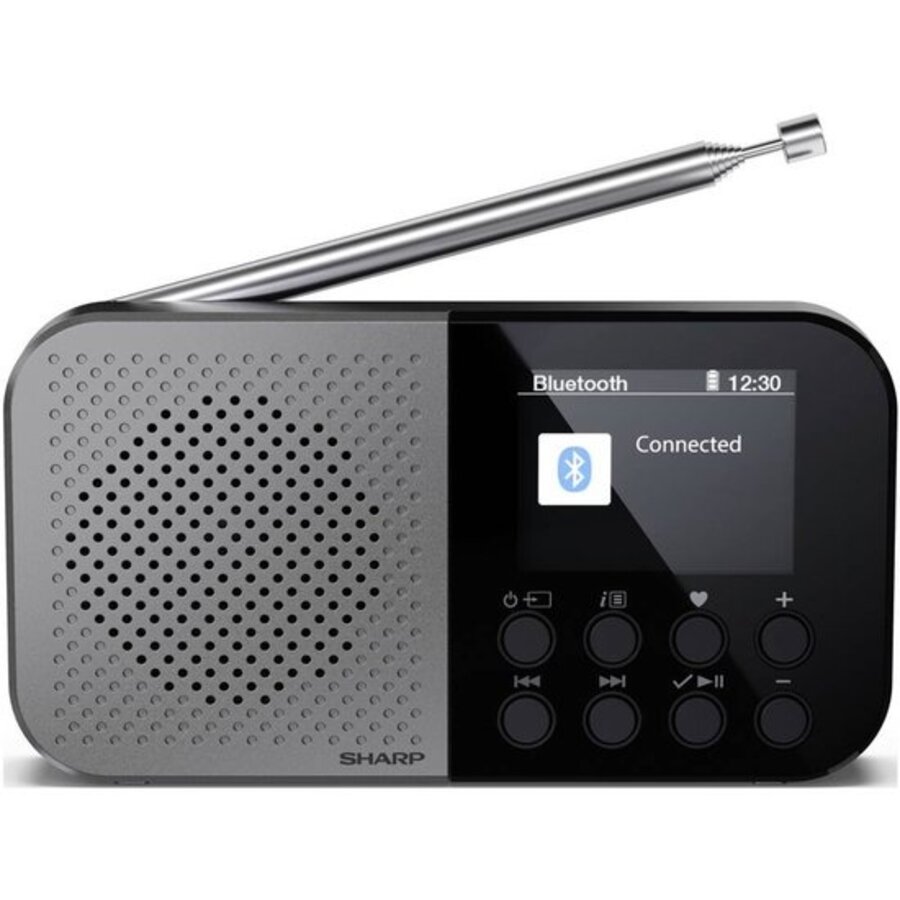 Sharp DR-P520(GY) Osaka Storm Grey DAB+ en FM Radio met Bluetooth, draagbaar ontwerp, ingebouwde accu, USB-C opladen en helder LCD-display voor thuis en onderweg-6