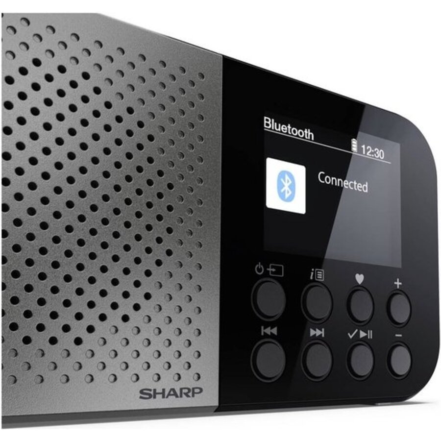 Sharp DR-P520(GY) Osaka Storm Grey DAB+ en FM Radio met Bluetooth, draagbaar ontwerp, ingebouwde accu, USB-C opladen en helder LCD-display voor thuis en onderweg-7