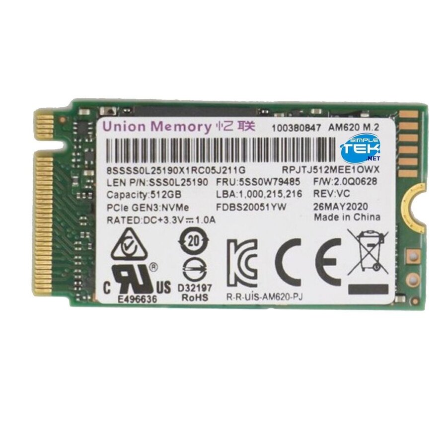 Union Memory AM620 512GB PCIe Gen3 x4 NVMe 1.3 M.2 2242 SSD Solid State Drive Tot 2200MB/s OEM Lenovo SSD-1