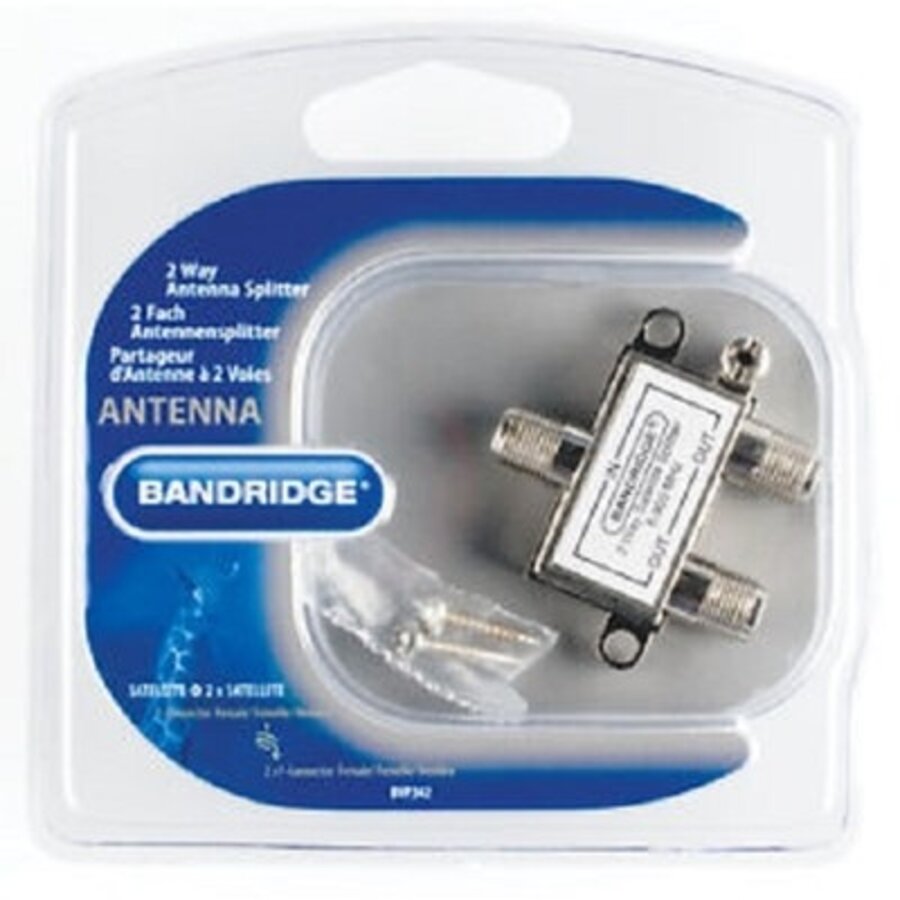 Bandridge 2-Way Satellite Splitter 5-2400 MHz Coax Satellietverdeler met 1 Ingang en 2 Uitgangen voor TV-, Satelliet- en Antennesignalen via F-Connector Aansluitingen-2