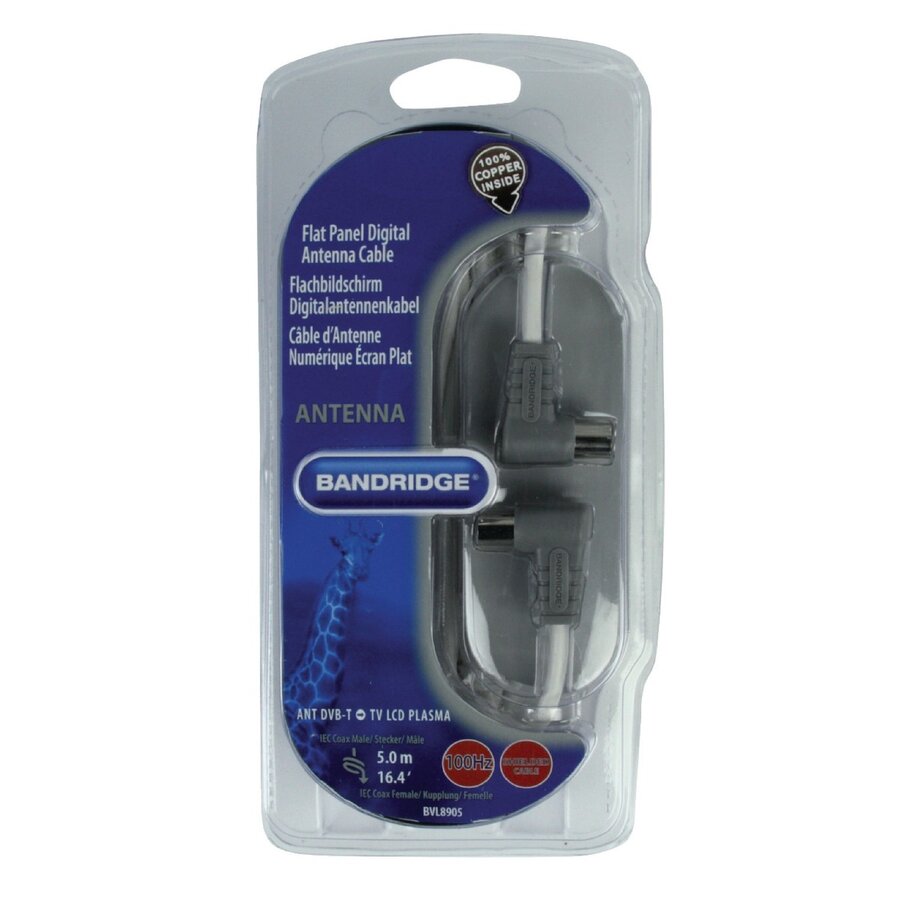 Bandridge Flat Panel Digital Antenna Cable 5 Meter Coax Male naar Coax Female met 91 dB Afscherming, OFC Koperen Geleider en Geschikt voor Digitale TV, HDTV, DVB-T en DVB-T2 Ontvangers-2