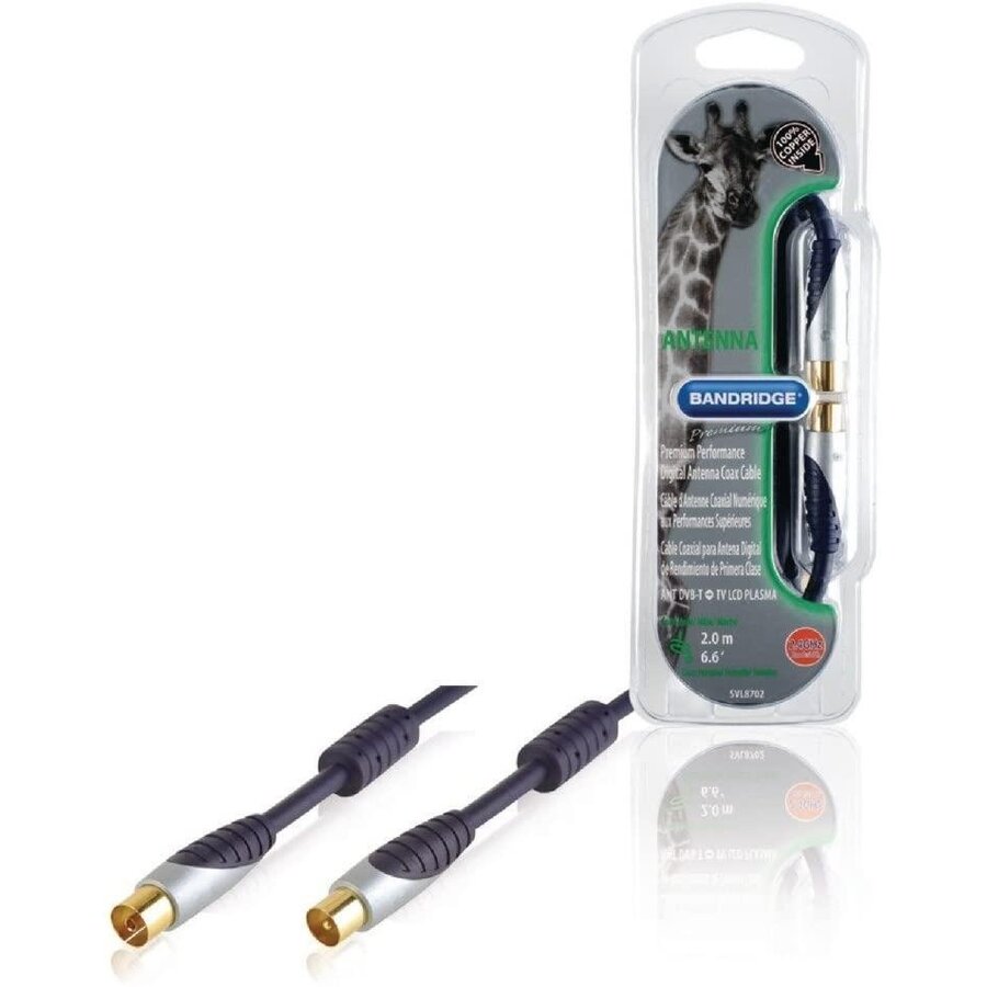 Bandridge Premium Performance Digital Antenna Coax Cable 1 meter 75 Ohm coaxiale antennekabel met hoogwaardige afscherming en vergulde connectoren voor TV, digitale televisie en satellietontvangst-1