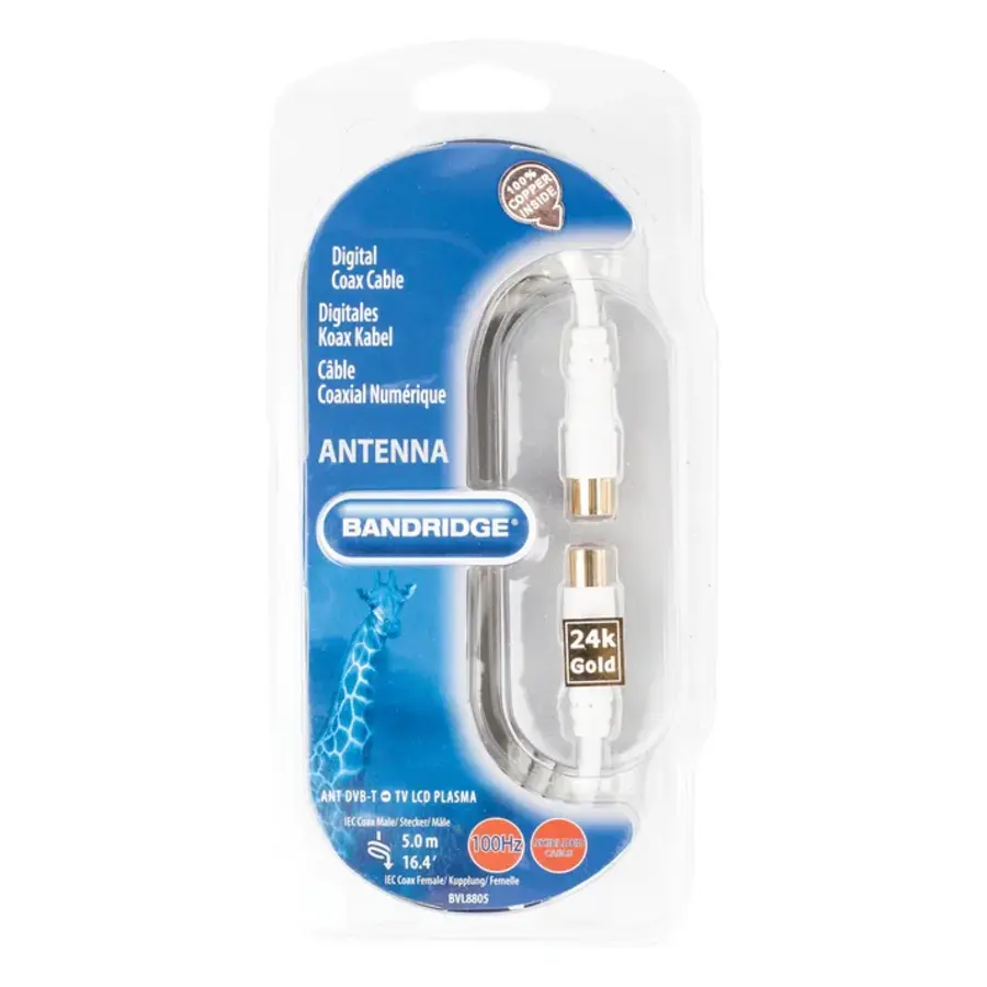 Bandridge Digital Coax Cable 2 meter 75 Ohm coaxiale antennekabel met hoge afscherming voor TV, digitale televisie en satellietontvangst met IEC/F-connector compatibiliteit voor storingsvrije signaaloverdracht-1