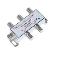 Bandridge 4-Way Satellite Splitter met 1 Ingang en 4 Uitgangen, F-Connector Aansluitingen, 5-2400 MHz Frequentiebereik en Metalen Behuizing voor Satelliet- en Antenne-installaties