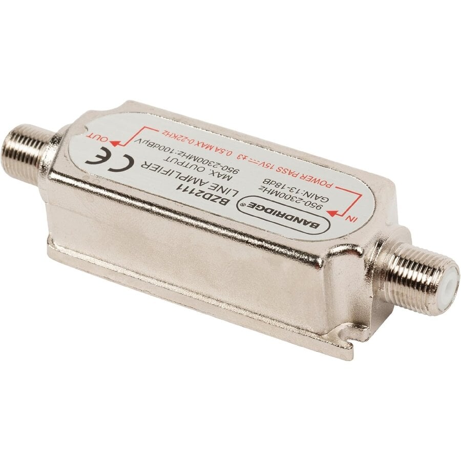 Bandridge BZD2101 20 dB In-Line Satellite Amplifier met Power Pass, F-Connectoren, 950-2400 MHz Frequentiebereik en Signaalversterking voor Satellietinstallaties-1