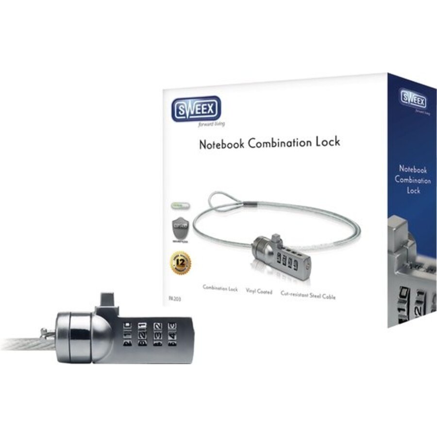 Sweex PA203 Notebook Combination Lock 1.5m Laptop Beveiligingskabel met 4-cijferige Combinatie en Kensington Slot Compatibiliteit voor Notebook, Laptop en Desktop Beveiliging tegen Diefstal-6