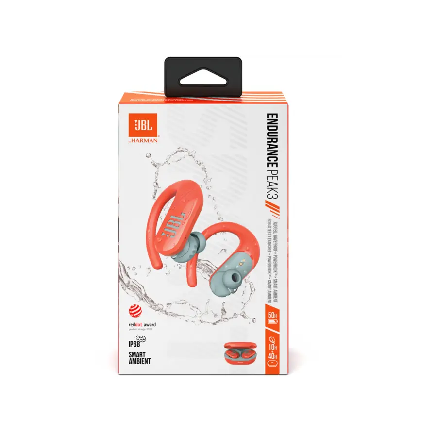 JBL Endurance Peak 3 Rood True Wireless Sport Oordopjes met Powerhook™ Design, JBL Pure Bass Sound, IP68 Water- en Stofbestendigheid, Tot 50 Uur Batterijduur en 4-Microfoon Technologie voor Sport, Training en Dagelijks Gebruik-10