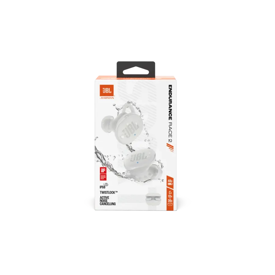 JBL Endurance Race 2 Wit True Wireless Sport Oordopjes met JBL Pure Bass Sound, Active Noise Cancelling, Smart Ambient, IP68 Water- en Stofbestendigheid, TwistLock™ Technologie, 48 Uur Batterijduur en Bluetooth 5.3-10