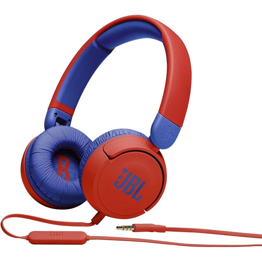 JBL JR310 Bedrade On-Ear Kinder Koptelefoon Rood met JBL Safe Sound (Max. 85 dB), Ingebouwde Microfoon, Comfortabele Pasvorm en 1 Meter Kabel voor Tablet, Smartphone, Laptop en Schoolgebruik-1