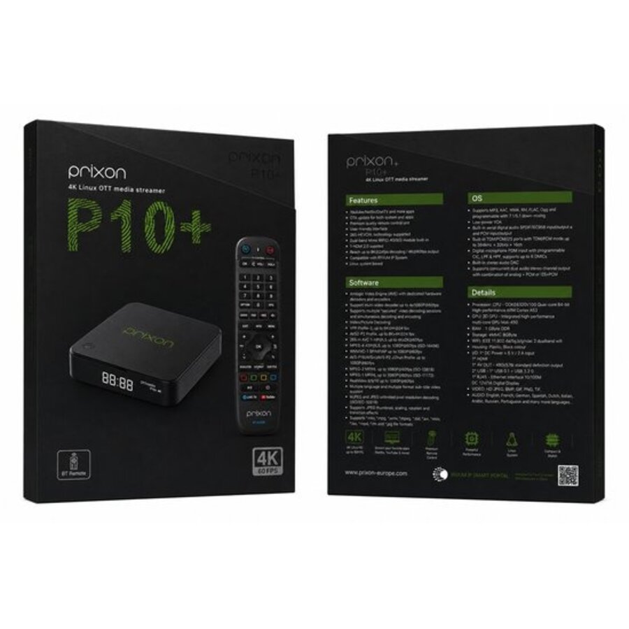 Prixon P10+ 4K Linux OTT Media Streamer met GOKE6320V100 Quad-Core Processor, Bluetooth Afstandsbediening, Dual-Band WiFi, 8GB eMMC en 4K Ultra HD-4