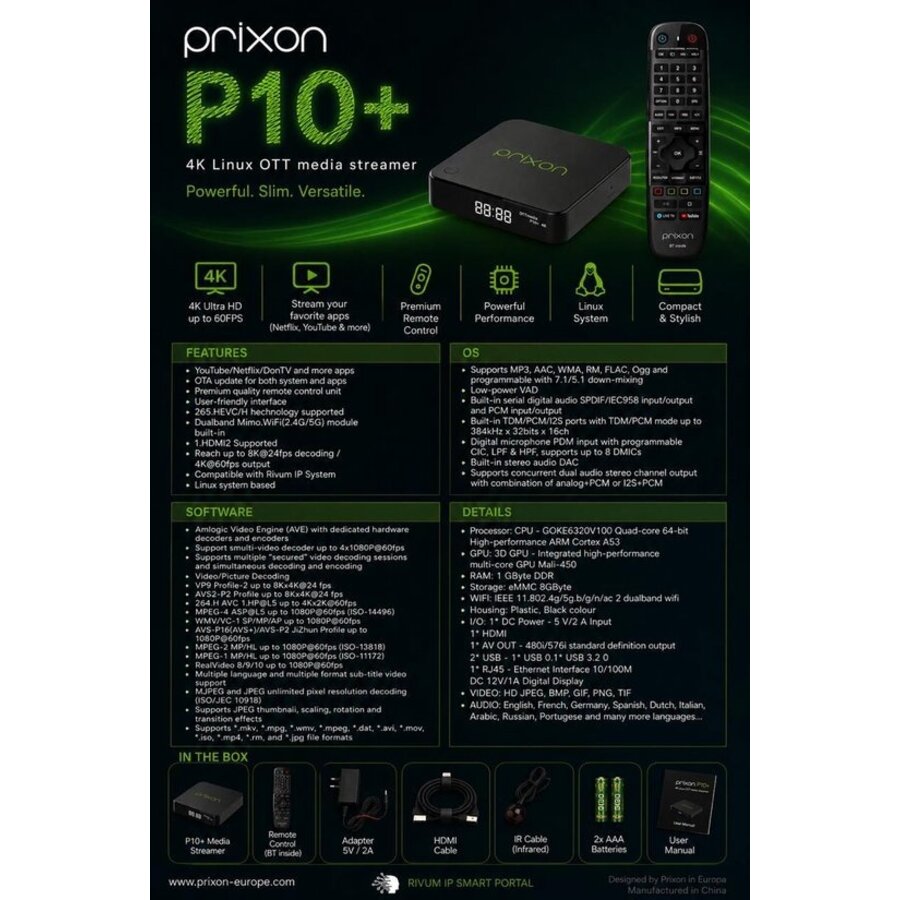 Prixon P10+ 4K Linux OTT Media Streamer met GOKE6320V100 Quad-Core Processor, Bluetooth Afstandsbediening, Dual-Band WiFi, 8GB eMMC en 4K Ultra HD-5