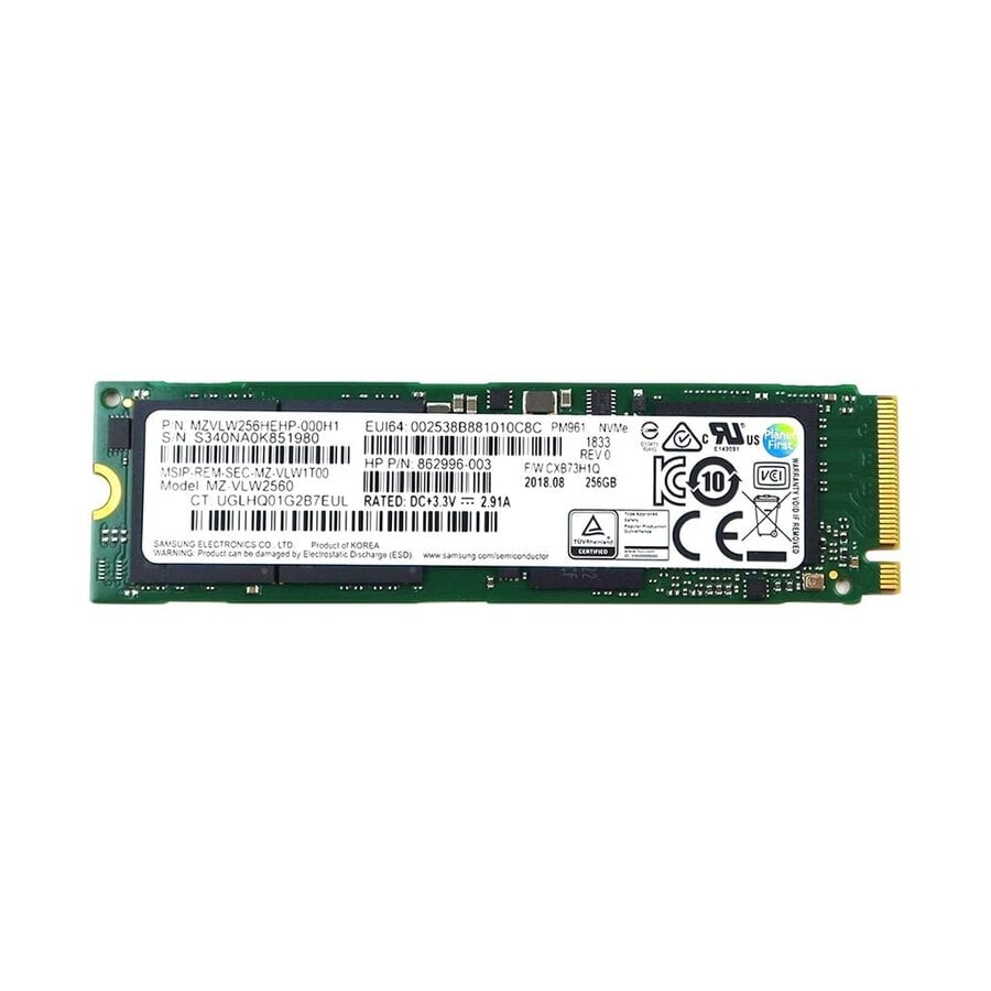 Samsung PM961 256GB NVMe SSD M.2 2280 PCIe 3.0 x4 – Tot 2800 MB/s Lezen – MZVLW256HEHP-1