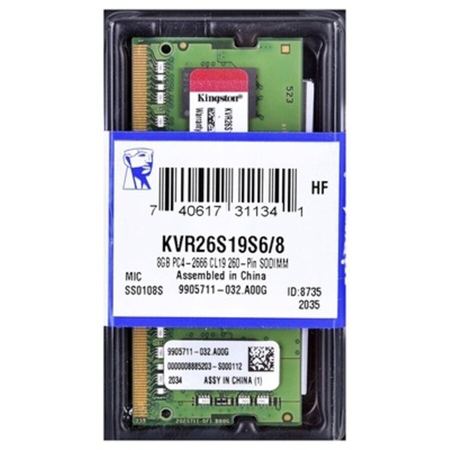 Kingston KVR26S19S6/8 – 8GB DDR4 SODIMM – 260-pin – 2666 MHz – 1.2V – 1Rx16-1