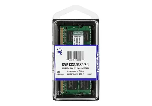 Kingston KVR1333D3S9/8G – 8GB DDR3 SODIMM – 204-pin – 1333 MHz – PC3-10600 – 1.5V – 2Rx8 