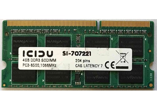 ICIDU SI-707221 – 4GB DDR3 SODIMM – 204-Pin – 1066 MHz – PC3-8500 