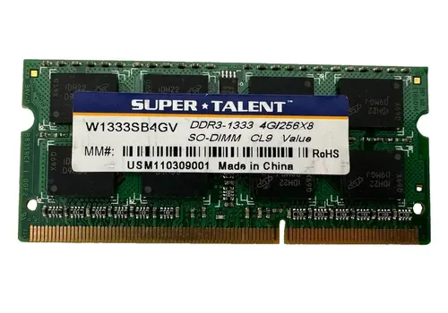 Super Talent W1333SA1GM – 1GB DDR3 SODIMM – 204-Pin – 1333 MHz – PC3-10600 – CL9 