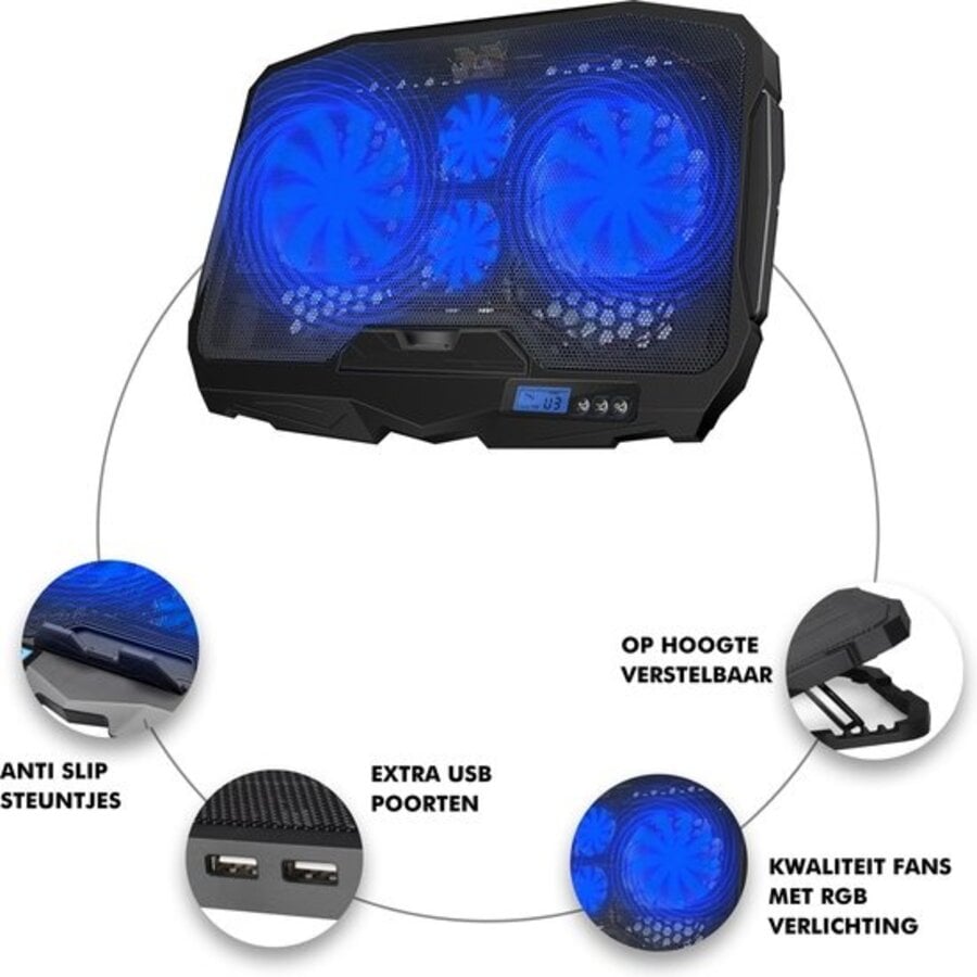 Greenure Laptop Koeler – Cooling Pad – Laptopstandaard – Verstelbaar – Tot 17 inch – 4 Ventilatoren-5