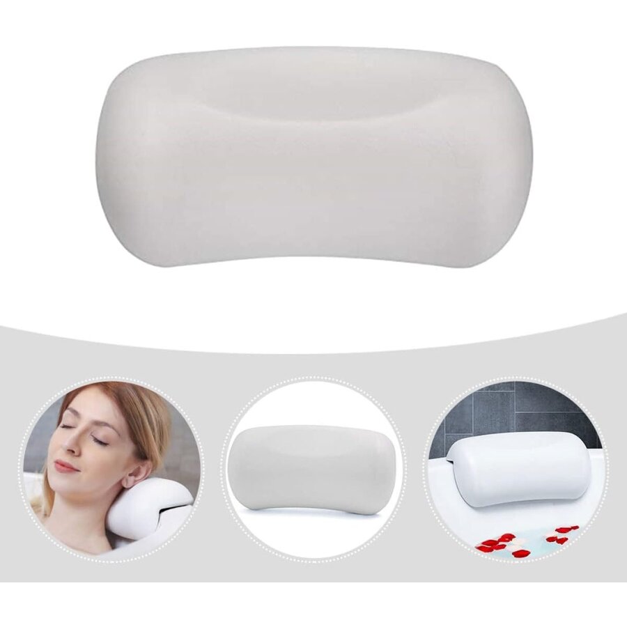 Mavrié Badkussen – Badhoofdkussen – Antislip Zuignappen – Comfortabele Nek- en Hoofdsteun – Wit-2