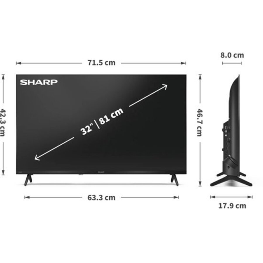Sharp 32HF2265EW – 32 inch HD Ready Smart TV – Google TV – HDR10 – Bluetooth – Google Cast – Zwart-10