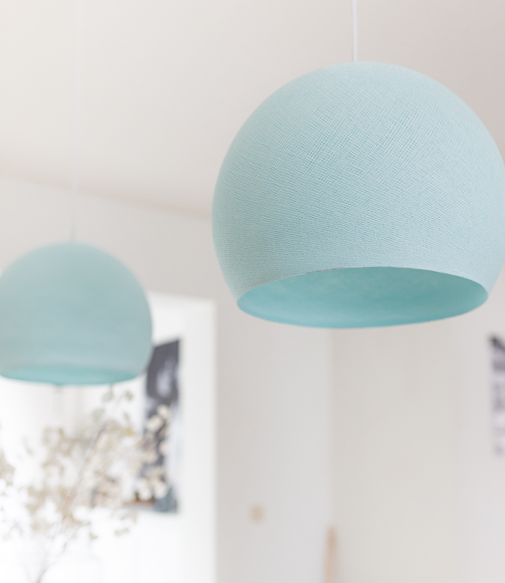 Cotton Ball Lights Hanging Lamp Three Quarter Light Aqua Cotton