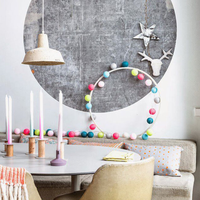 COTTON BALL LIGHTS Inspiratie | Feest | Mix & Match Lichtslinger Bright Pink Soft Yellow Heavy Aqua