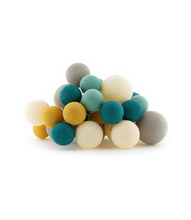 Cotton Ball Lights Premium lichtslinger beige en blauw - Ocean Green