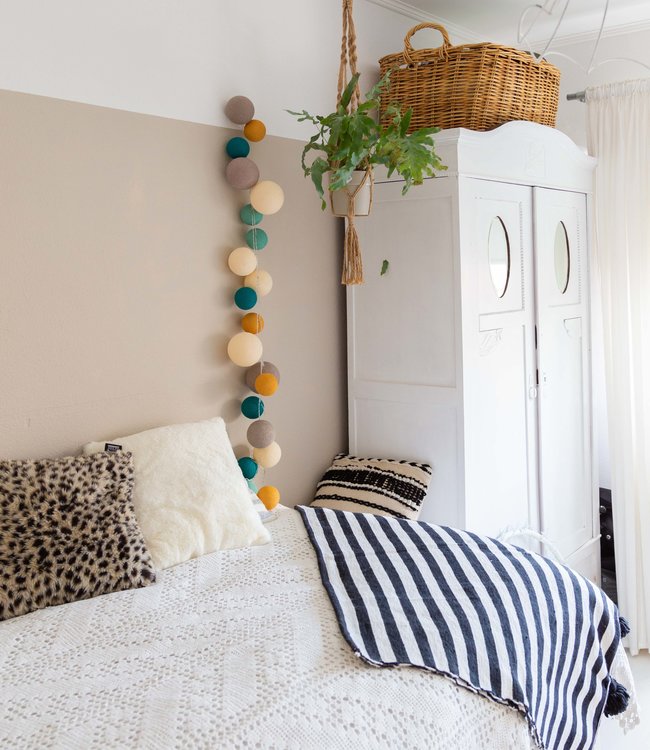 Cotton Ball Lights Premium lichtslinger beige en blauw - Ocean Green