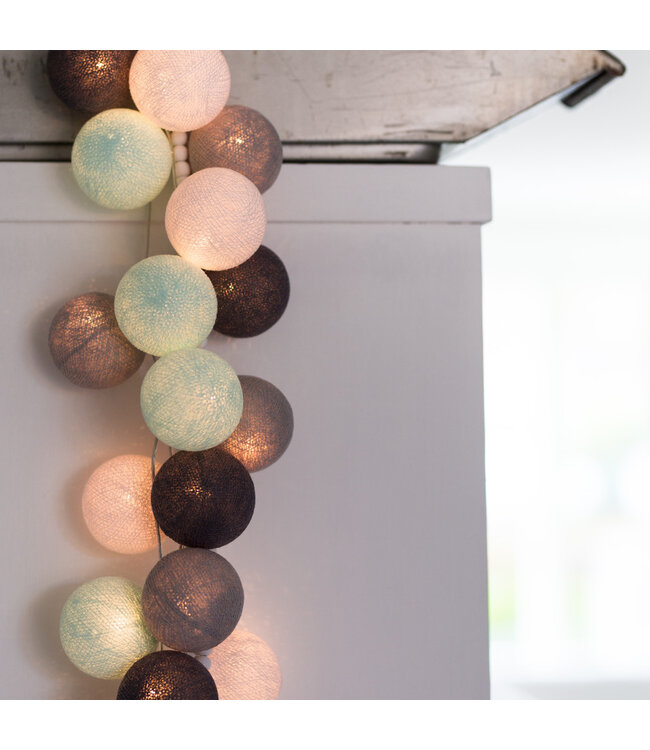 Cotton Ball Lights - Indoor lichtslinger - Aqua Grey - 20 lampjes